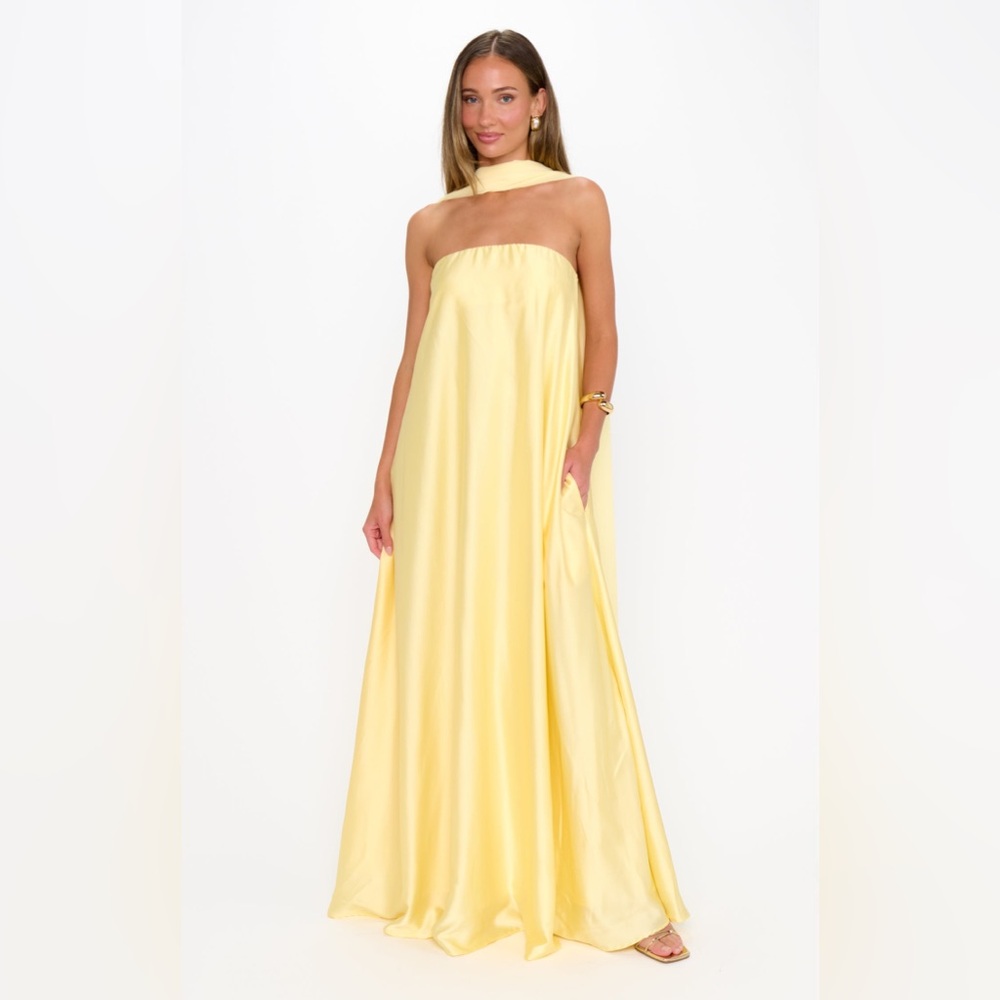 Show Me Your MuMu Strapless Yellow Maxi Dress with Neck Sash - Picture 1 of 10